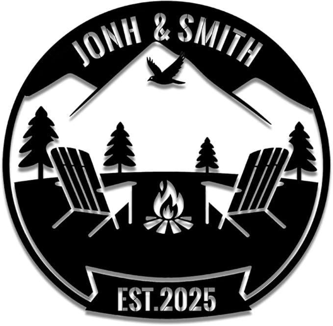 Personalized Campfire Metal Name Sign | Custom Camping Metal Signs | Family Wall Art & Split Letter Name | Wedding Gift & Anniversary | Indoor Decor Gift for Women, Men, Wife, Parents, Couple