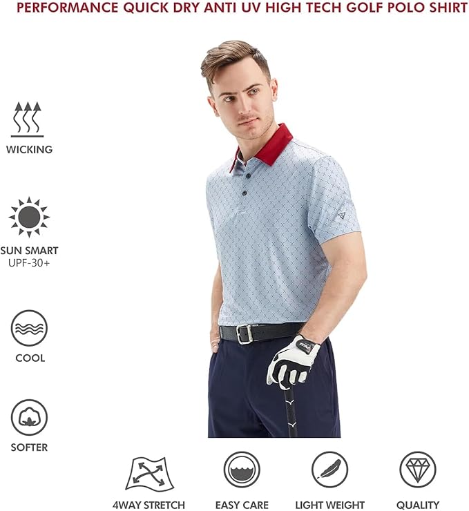 Men's Striped Short Sleeve Golf Polo Moisture Wicking Performance