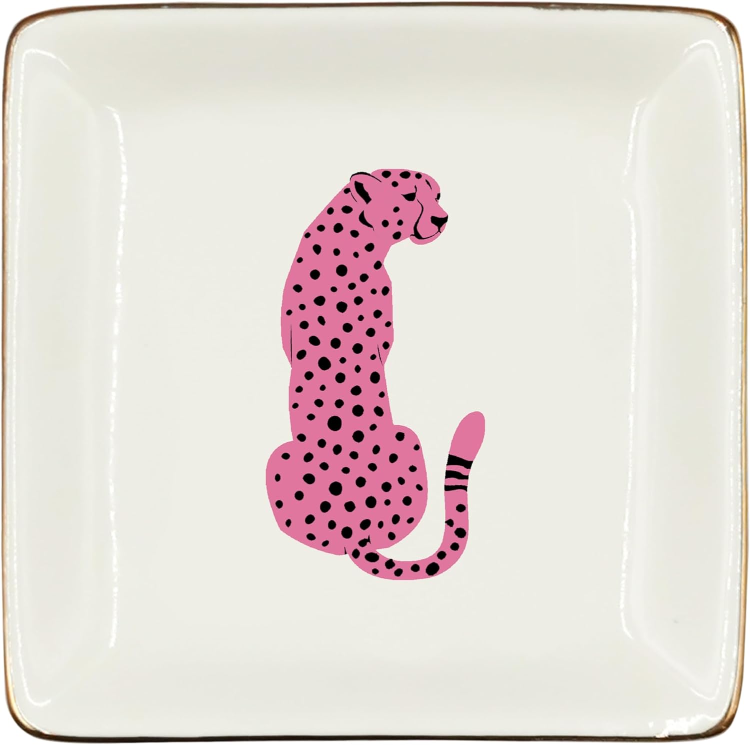 Pink Cheetah Ceramic Trinket Tray - Jewelry & Desk Organizer