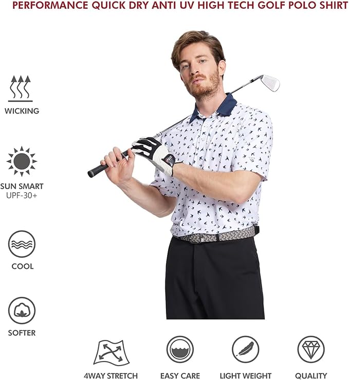 Men's Striped Performance Golf Polo Short Sleeve Moisture Wicking