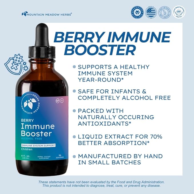 Mountain Meadow Herbs Berry Immune Booster for Kids Immune Support, with Elderberry and Echinacea - 4oz.