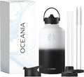 Oceania Flask 64oz Stainless Steel Water Bottle | Modern, Leakproof, Hydro BPA-Free, Insulated Water Bottle with 3 Lids, 3 Straws & 2 Straw Cleaning Brushes | Simple Camping & Hiking Water Bottles