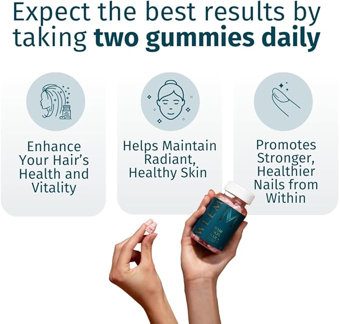 WEEM Hair Skin and Nails Gummies - Supports Healthy Hair - Vegan biotin Vitamins for Women & Men Supports Faster Hair Growth, Stronger Nails, Healthy Skin, Extra Strength (1)