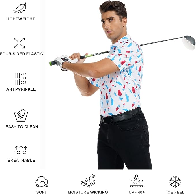 Men's Quick Dry Performance Polo Shirt - Athletic Print Golf Top