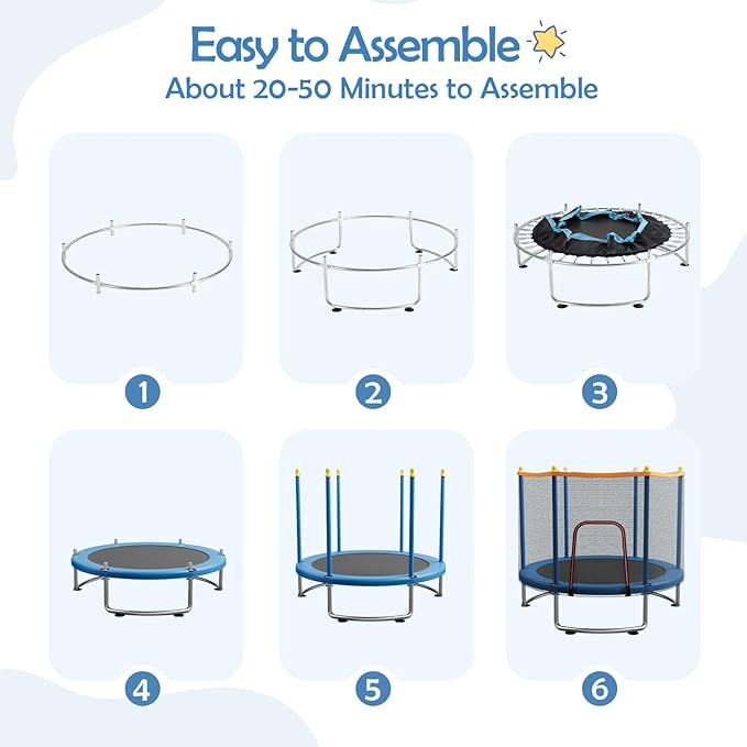 Kids Indoor Outdoor Trampoline with Safety Net and Gymnastics Bar