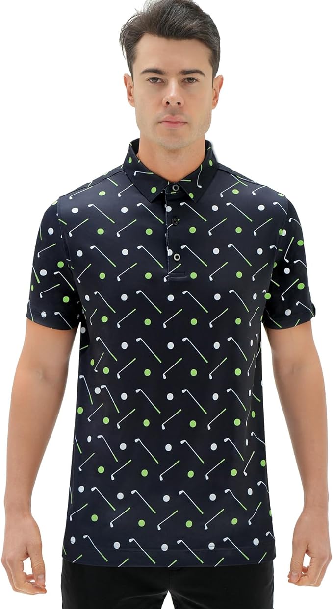 Men's Quick Dry Performance Polo Shirt - Athletic Print Golf Top