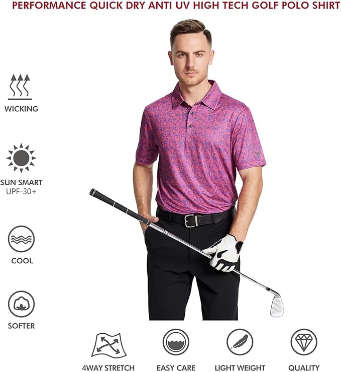 Men's Striped Short Sleeve Golf Polo Moisture Wicking Performance
