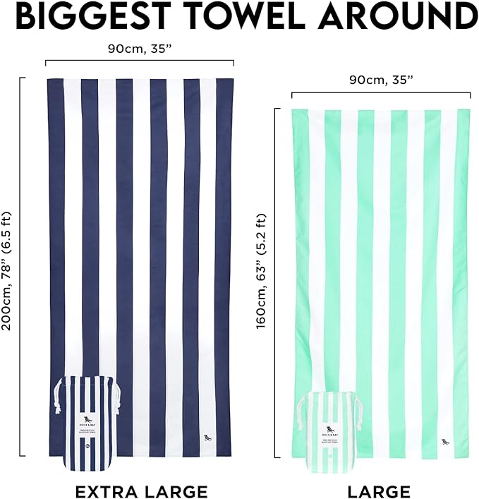 Dock & Bay Beach Towel - Quick Dry, Sand Free - Compact, Lightweight - 100% Recycled - Includes Bag - Cabana - Cayman Khaki - Large (160x90cm, 63x35)