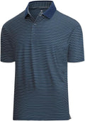 Men's striped short sleeve performance golf polo in lightweight moisture-wicking fabric