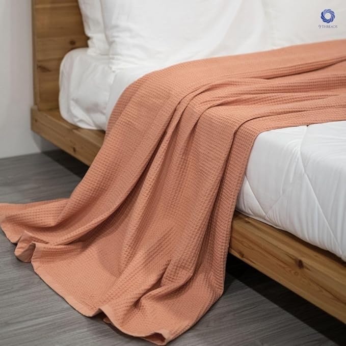 GOTS Certified Organic Cotton Waffle Weave Blanket, King Bed Blanket,108"X90" Cozy Throw Blanket for Couch, Modern Home Decor, Throw Blankets,Comfy Waffle Blanket, Soft Bed Blankets -Sun Bay