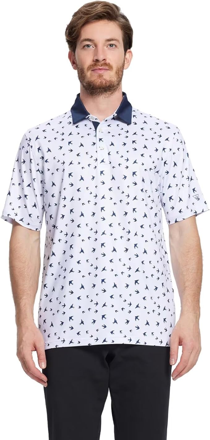 Men's Striped Performance Golf Polo Short Sleeve Moisture Wicking