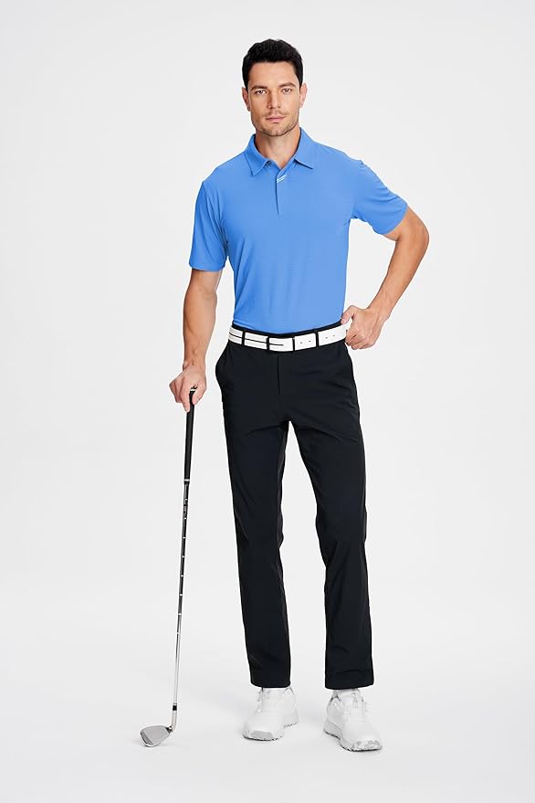 Men's Jacquard Golf Polo Shirt Moisture Wicking Performance Top