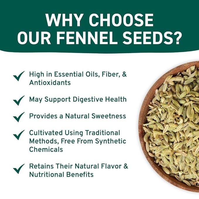 Fennel Seeds (397g/14oz) Tested for Quality | Raw Fennel Seed | Perfect for Cooking, Teas, Smoothies & Lattes | Bulk Whole Seeds in Resealable Zip Lock Pouch