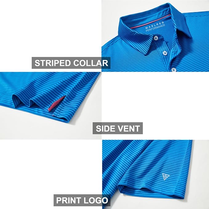 Men's Striped Jersey Golf Polo - Quick Dry Performance Shirt