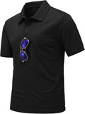 Men's short sleeve quick dry polo shirt with chest pocket and 2-button placket in a classic athletic style.