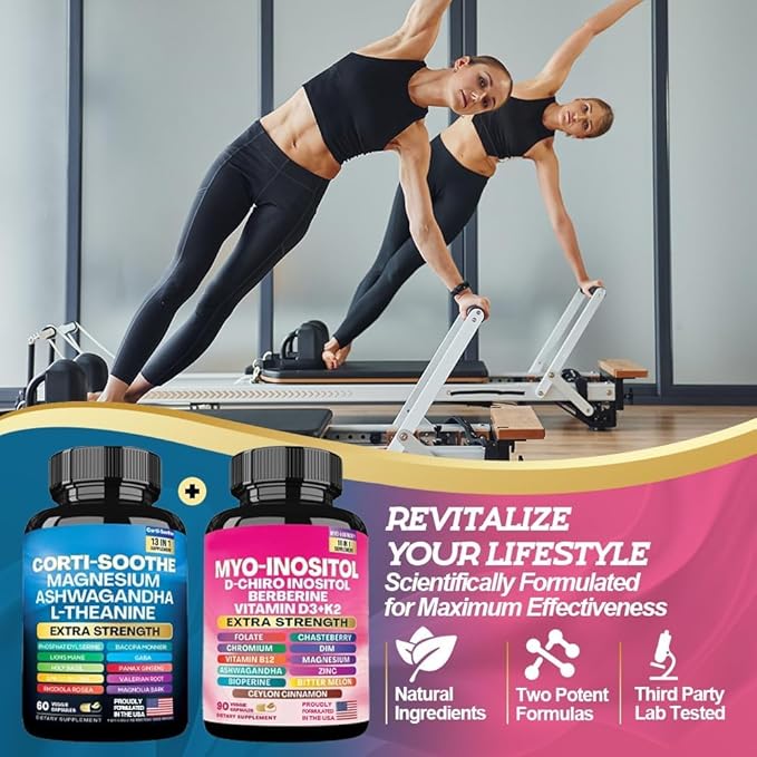 ALongDeng Soothe-Smooth Bundle,Soothe & Smooth Bundle Multivitamin Combo, Cortisol Support Myo-Inositol Multivitamin Combo with Magnesium Glycinate, Ashwagandha, L-Theanine & Herbal Blend - D