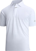 Close up of men's performance jacquard golf polo with hidden placket and moisture-wicking fabric.