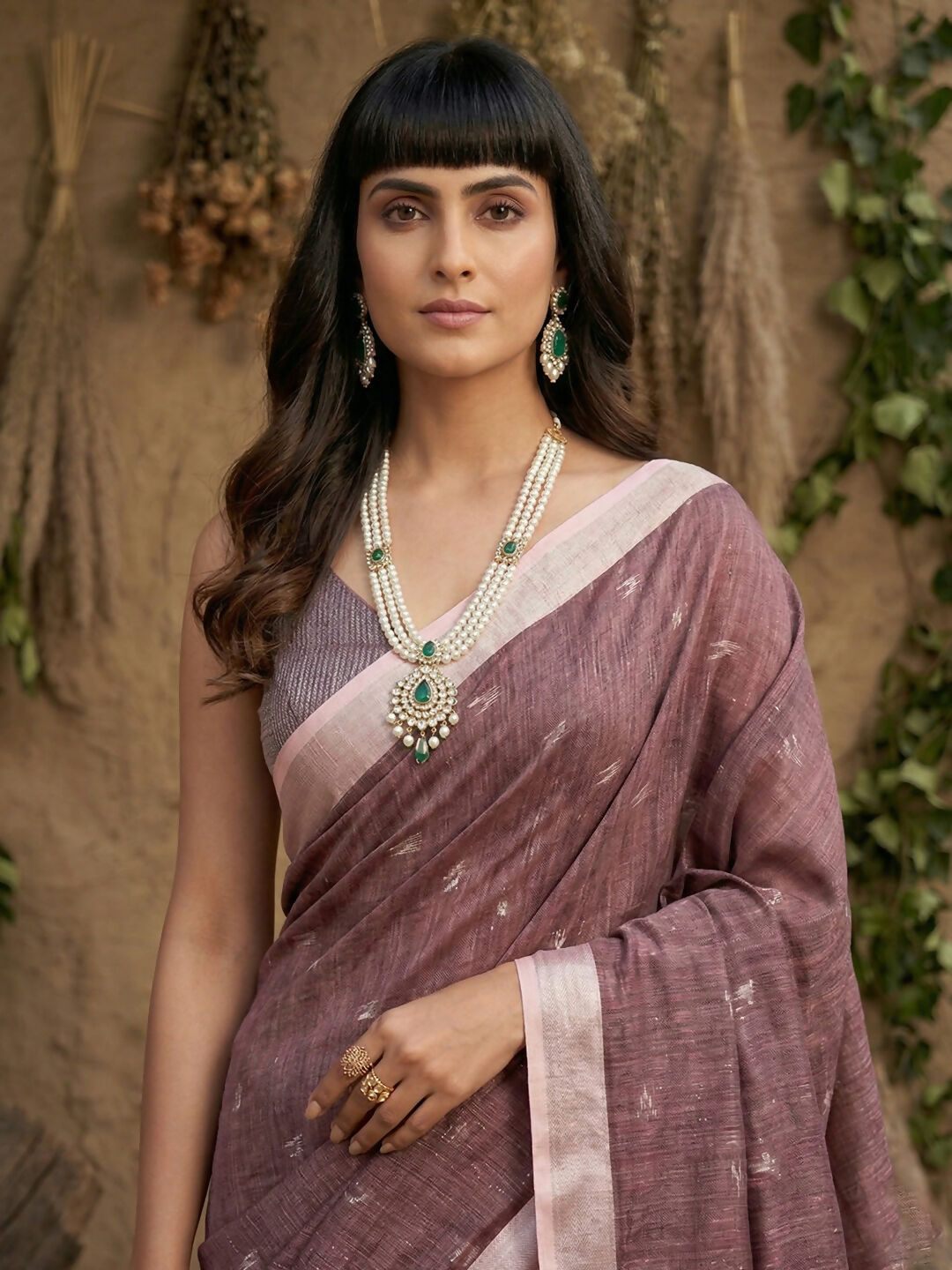 Purple Linen Cotton Saree with Matching Blouse Piece
