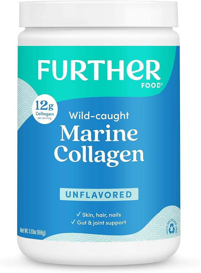 Further Food Unflavored Marine Collagen Peptides Powder, Wild Caught, Sustainable, Type 1 & 3 Collagen, Gut + Joint Support, Hair, Skin, Nails, Sugar-Free 5.93 oz