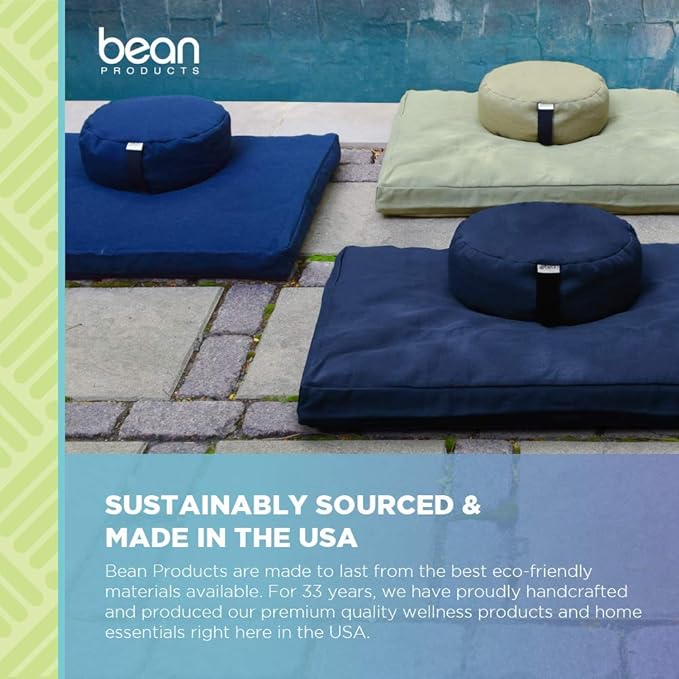 Bean Products Meditation Cushion - Zabuton Meditation Pillows for Sitting on Floor, Yoga Cushion, Cotton Yoga Pillow, Zen Kneeling Prayer Pad- Made in USA - Premium 32x26x3, Earth