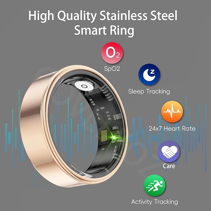 Smart Ring Health Tracker, Fitness Sleep and Heart Rate Monitor Smart Ring, Waterproof Bluetooth Fitness Tracker Ring IPX68 Waterproof (Rose Gold, 10)
