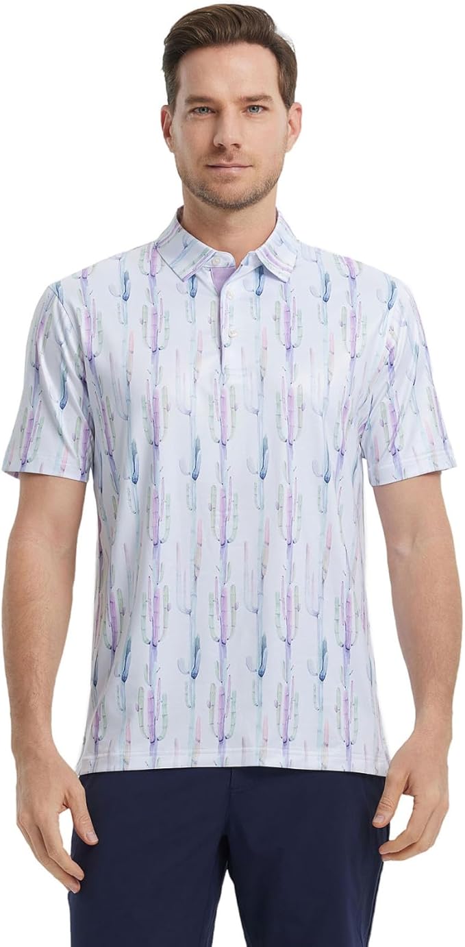 Men's Striped Performance Golf Polo Short Sleeve Moisture Wicking