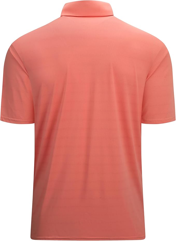 Men's Jacquard Golf Polo Shirt, Short Sleeve Moisture Wicking Coral