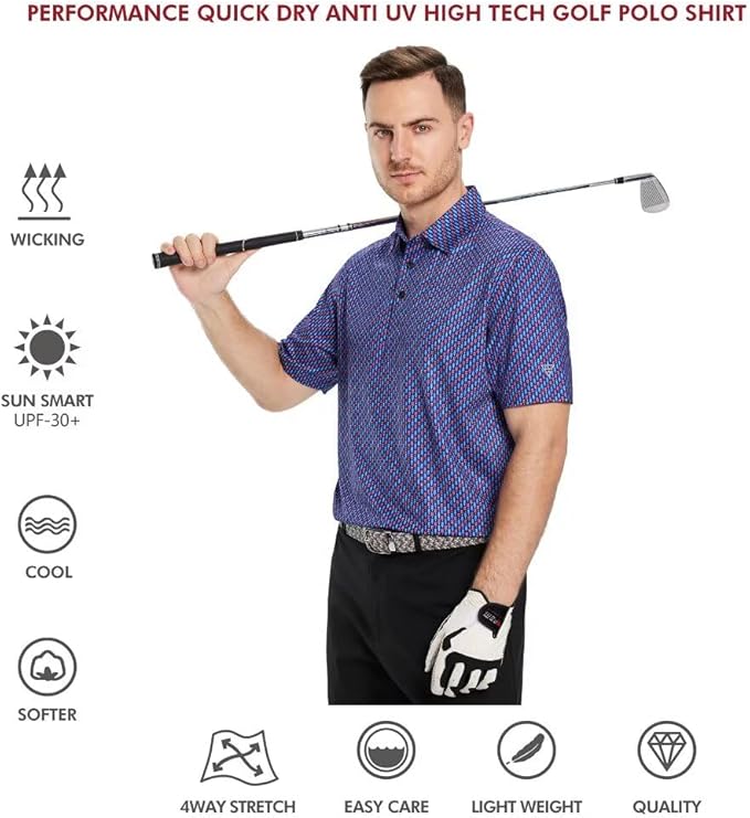 Men's Striped Performance Golf Polo Short Sleeve Moisture Wicking