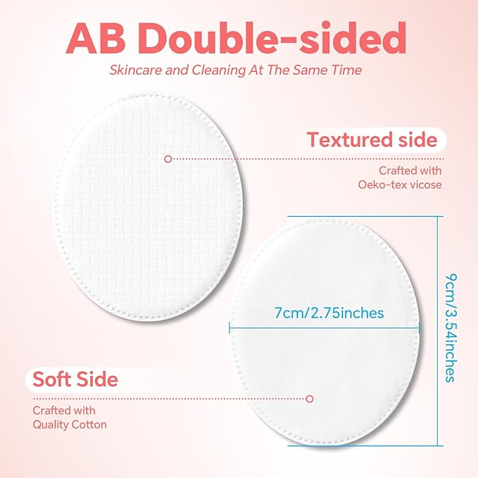 Large Oval Cotton Pads, 80 Count, Multi-Layer, Lint-Free, Dual-Sided, Ultra-Soft Cotton Oval Pads for Makeup Removal, Cleansing, and Toner Application