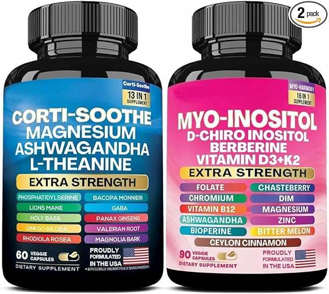 ALongDeng Soothe-Smooth Bundle,Soothe & Smooth Bundle Multivitamin Combo, Cortisol Support Myo-Inositol Multivitamin Combo with Magnesium Glycinate, Ashwagandha, L-Theanine & Herbal Blend - D