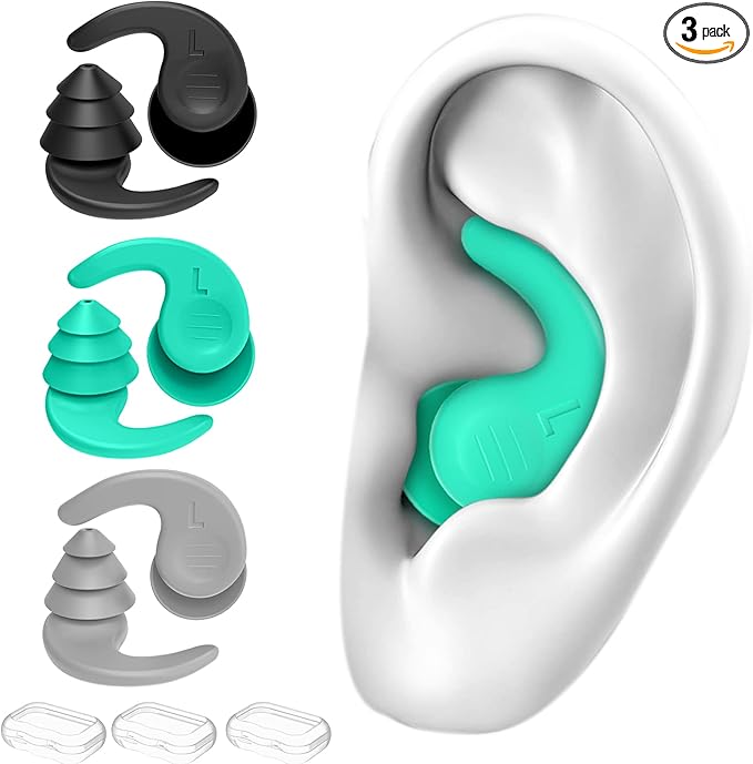 Swimming Ear Plugs for Adults,3 Pairs Waterproof Reusable Silicone Swim Earplugs for Swimming Surfing Snorkeling Showering and Water Pool,Beach,Ocean (Adults & Teens 14+)