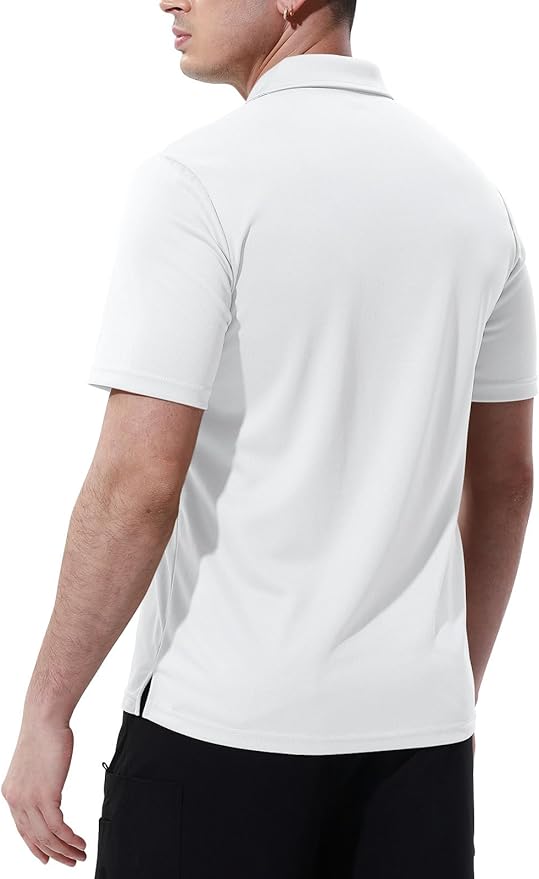Men's Short Sleeve Quick Dry Polo Shirt with Chest Pocket for Golf