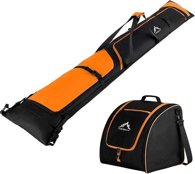Ski Bag and Boot Bag Combo, Padded Skis Bag for Air Travel, Safety Reinforce Ski Carrier Bag Fits for Skis Up to 200 CM and Boots Up To Size US13, Water- resistant Ski Travel Bag
