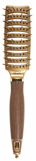 Olivia Garden NanoThermic Ceramic + Ion Vent Styler Brush in metallic gold and dark chocolate brown