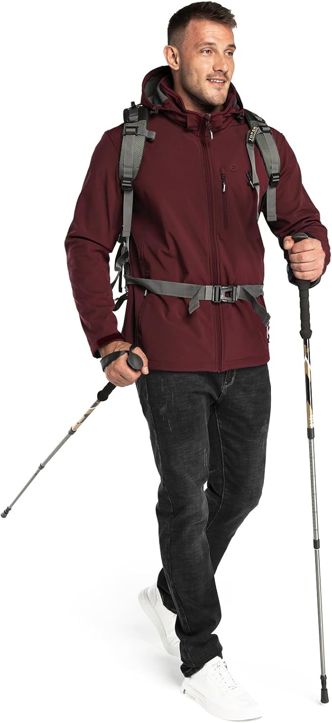 Outdoor Ventures Men's Lightweight Softshell Jacket Fleece Lined Hooded Water Resistant Winter Hiking Windbreaker Jackets
