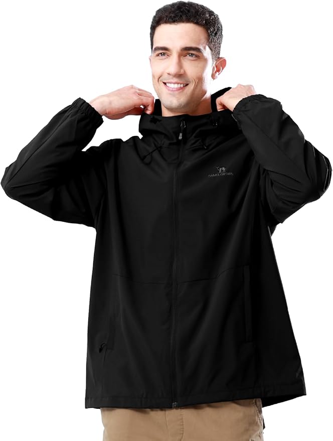 CAMELSPORTS Men Waterproof Softshell Jacket Windbreaker Hooded lightweight Rain Coat for Outdoor Hiking