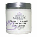 8 oz jar of Glimmer Goddess Unscented Organic Whipped Body Butter in a minimalist white aesthetic