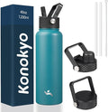 40oz Insulated Water Bottle Stainless Steel Sport Bottles with 3 Lids,Light Blue