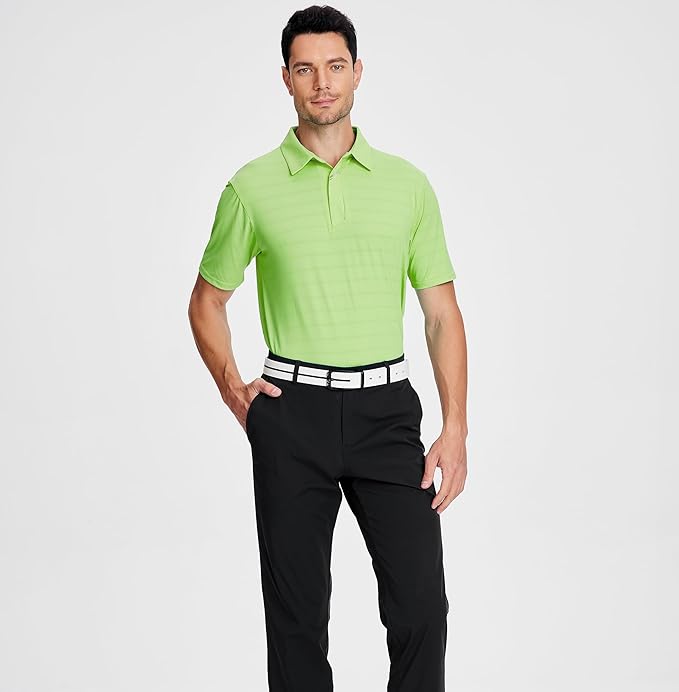 Men's Jacquard Golf Polo Shirt Moisture Wicking Performance Tee