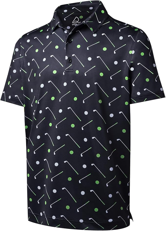 Men wearing a stylish printed short-sleeve performance golf polo shirt