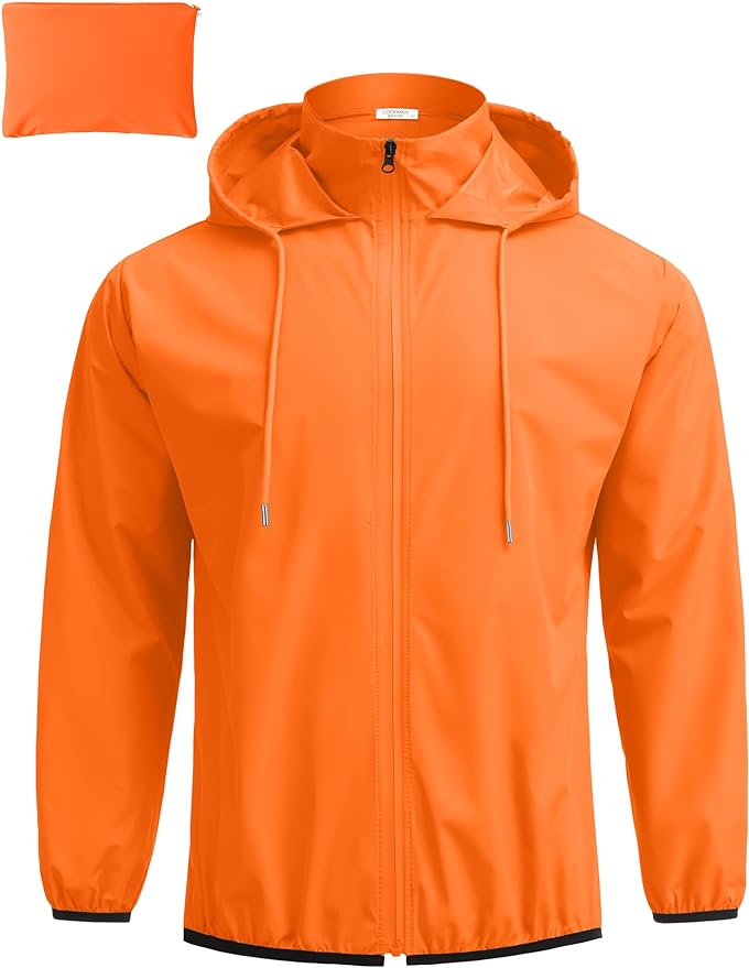 COOFANDY Men's Packable Rain Jacket Lightweight Waterproof Raincoat with Hood Travel Hiking Golf Windbreaker