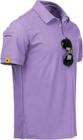 Men wearing a performance tactical golf polo shirt with ring buckle detail and moisture-wicking fabric.