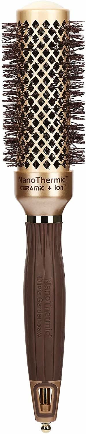 Olivia Garden NanoThermic 1 1/4 inch round ceramic and ionic thermal hair brush in gold and brown