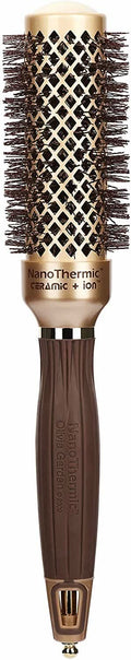 Olivia Garden NanoThermic 1 1/4 inch round ceramic and ionic thermal hair brush in gold and brown