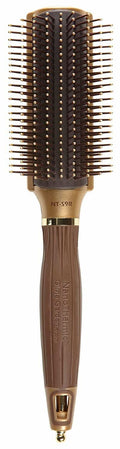 Olivia Garden NanoThermic 9 Row Styling Brush in metallic gold and warm chocolate brown