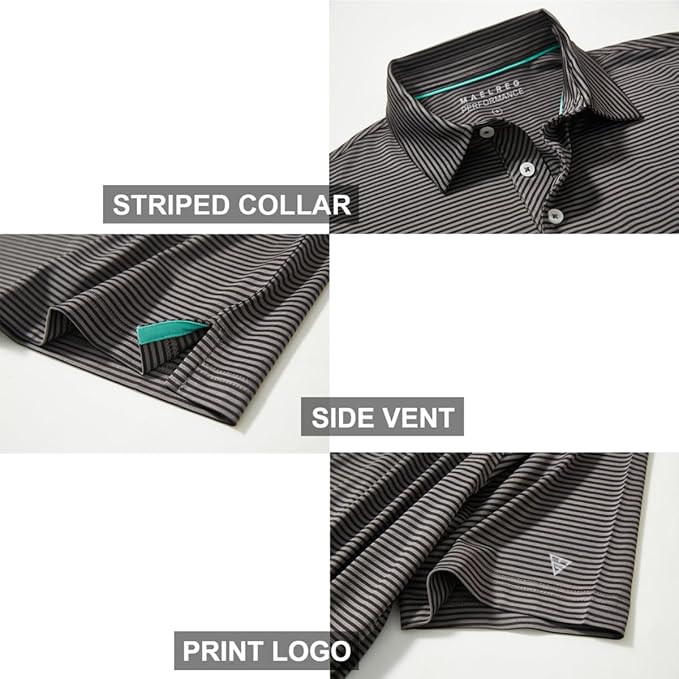 Men's Striped Performance Golf Polo Shirt Moisture Wicking Dry Fit
