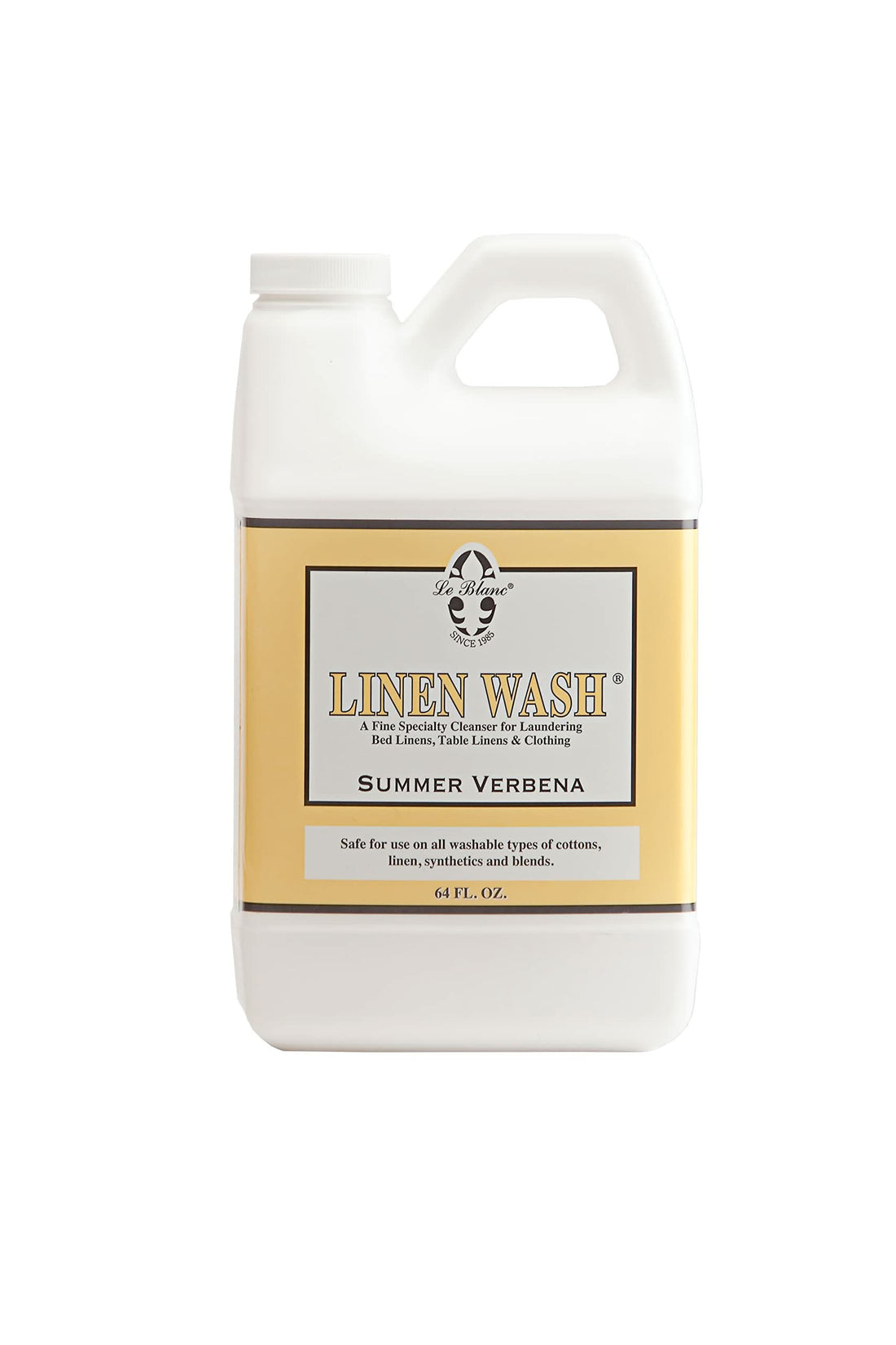 64 oz bottle of Le Blanc Summer Verbena Linen Wash specialty cleanser