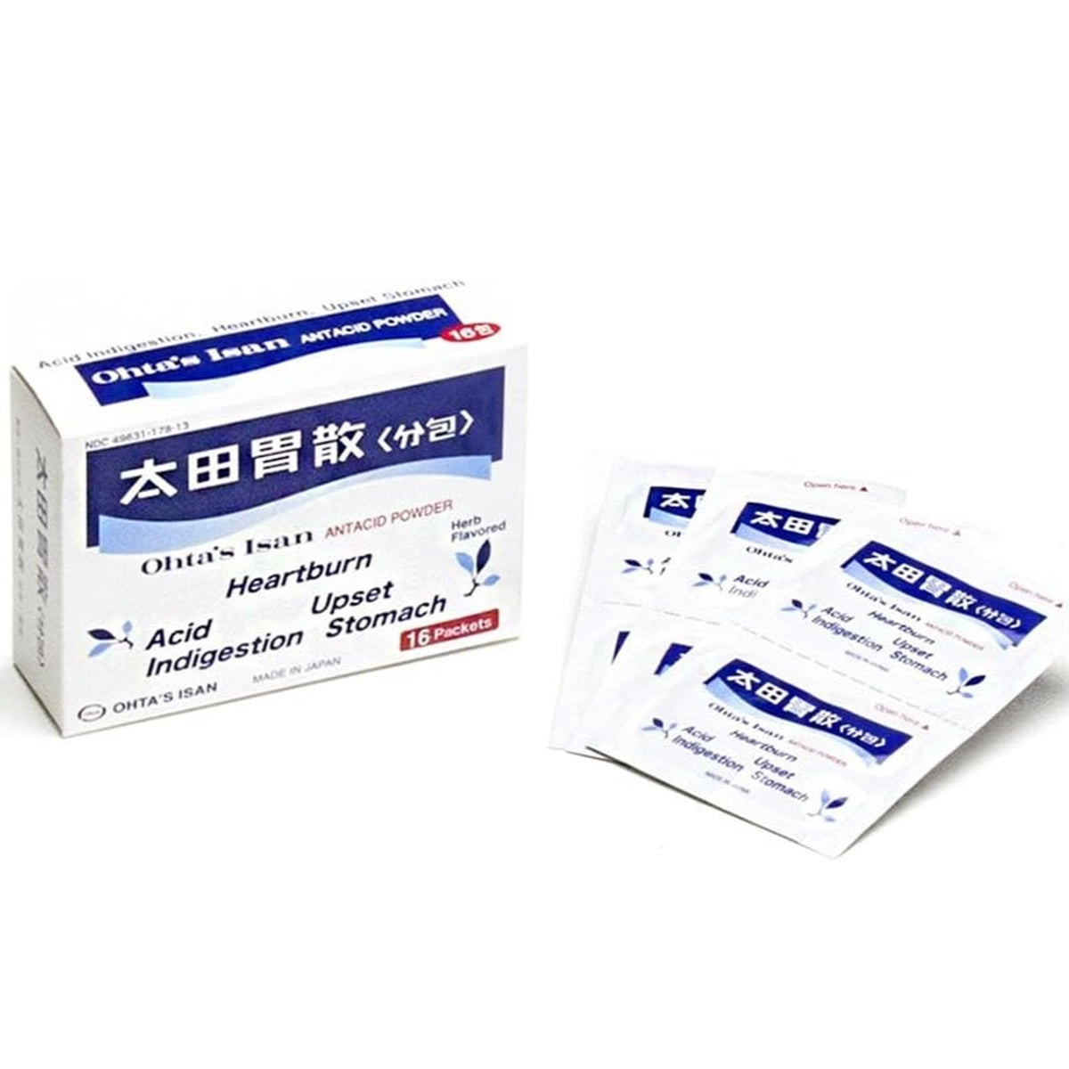 16 packets of Ohta's Isan Antacid Herbal Powder, Made in Japan