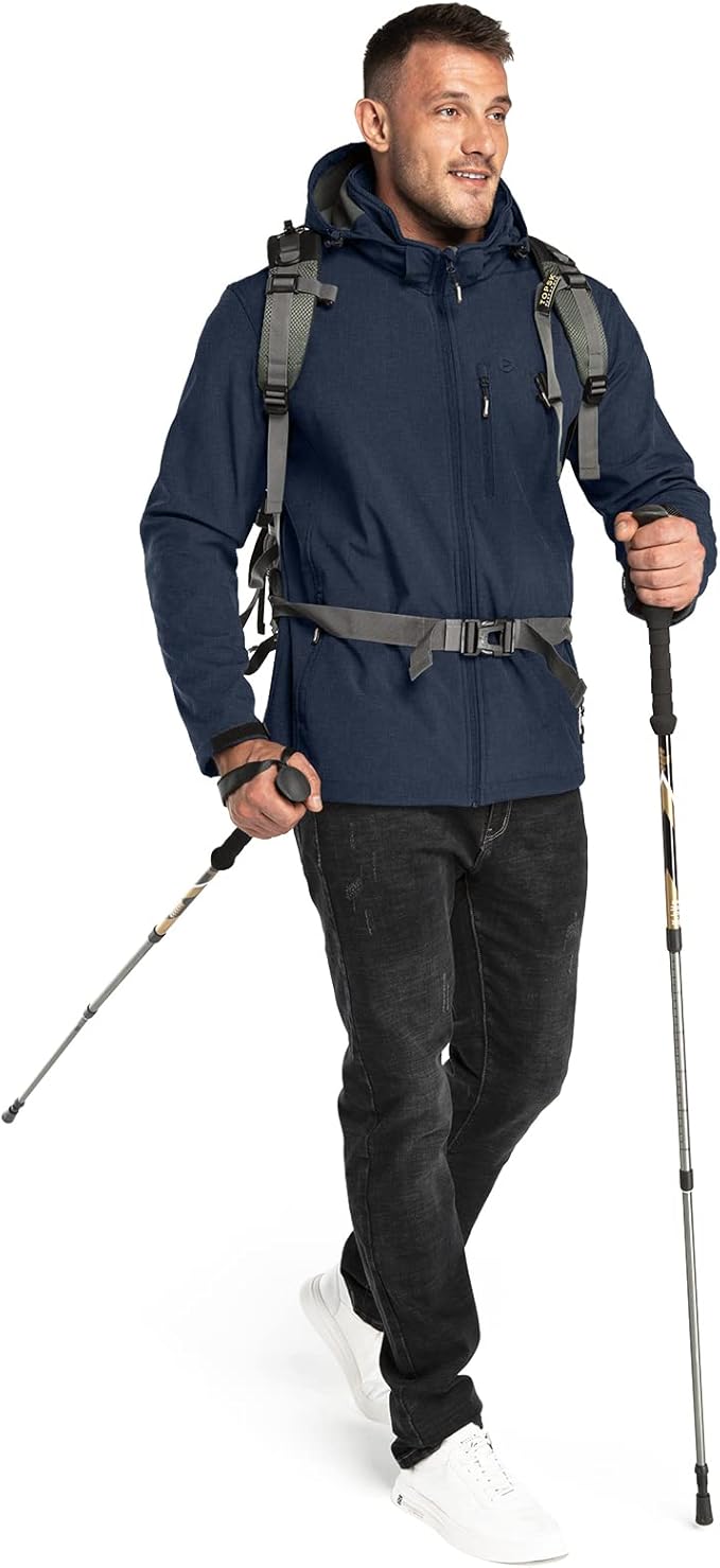 Outdoor Ventures Men's Lightweight Softshell Jacket Fleece Lined Hooded Water Resistant Winter Hiking Windbreaker Jackets