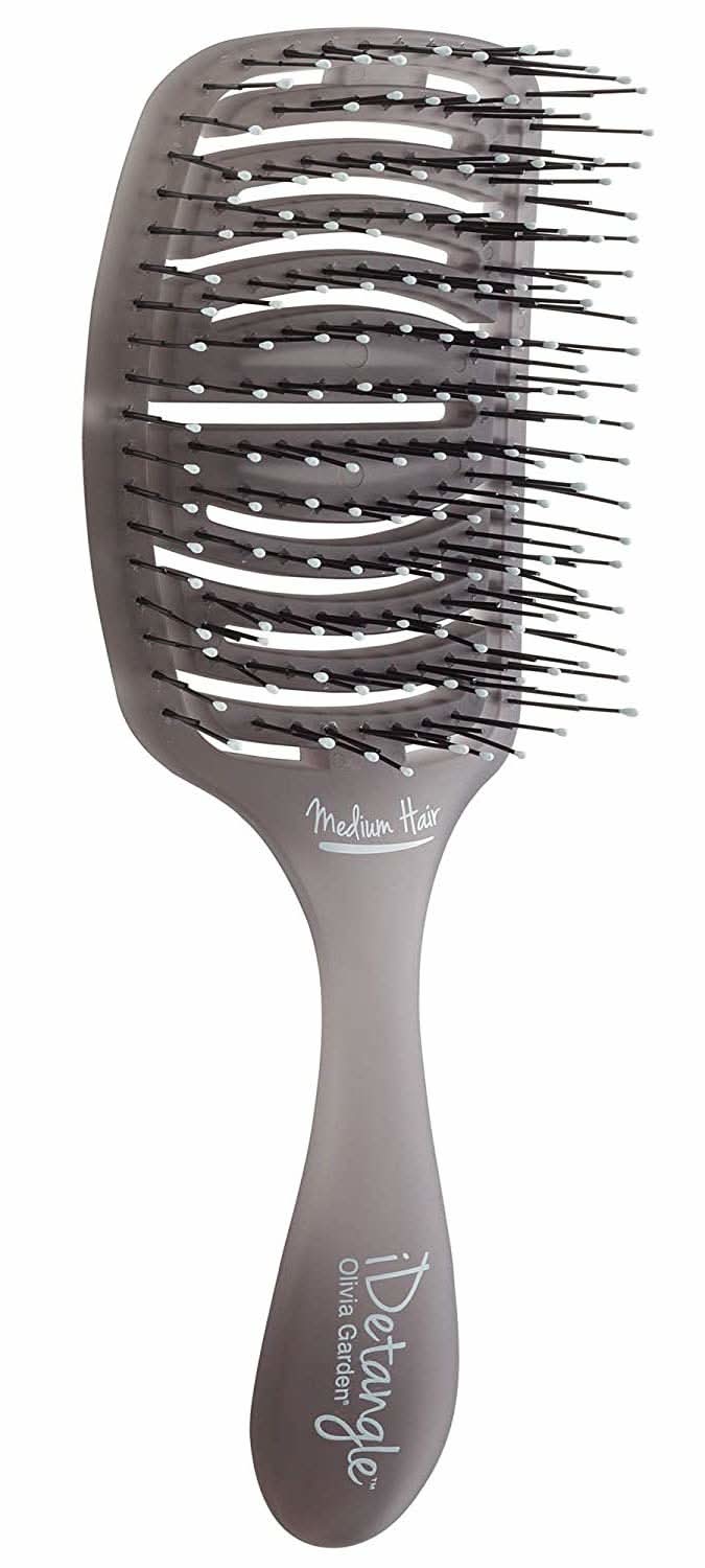 Grey Olivia Garden iDetangle hair brush with ergonomic handle for medium hair